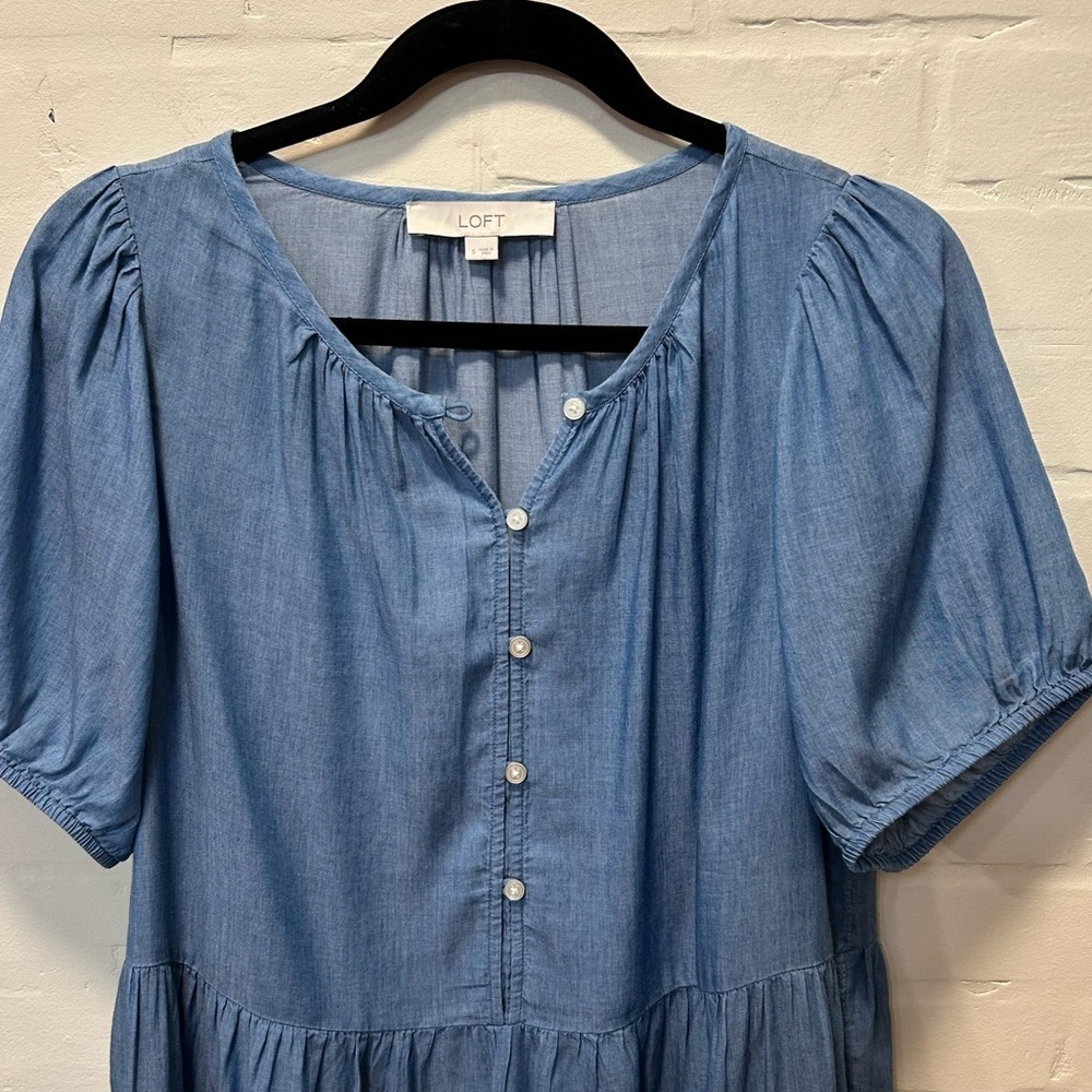 NWT LOFT Light Blue Chambray Clean Girl Normcore Coastal Mini Dress Size S - Picture 4 of 7